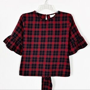 Good Luck Gem Plaid Top Black Red Size M